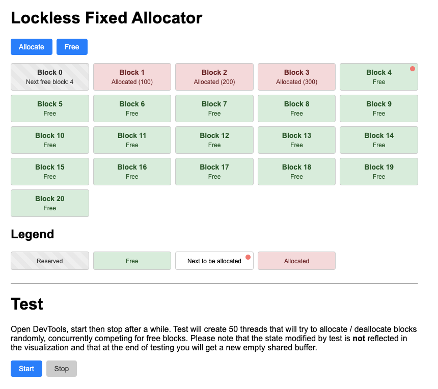 Lockless fixed allocator Demo screenshot
